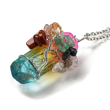 Quartz Crystal Pendant Necklaces, with Iron Chains, Bullet, Colorful, 18.31~18.50 inch(46.5~47cm)