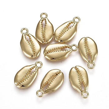 Alloy Pendants, Ocean Theme, Lead Free & Nickel Free & Cadmium Free, Cowrie Shell Shape, Real 14K Gold Plated, 20x11x3mm, Hole: 2.2mm