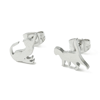Cute Little Animal Theme 304 Stainless Steel Stud Earrings, Cat Shape, 10x8mm
