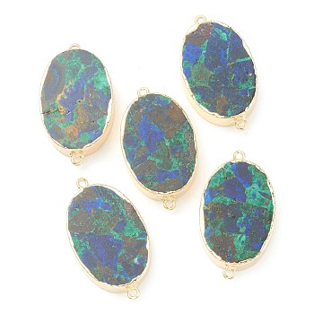 Natural Azurite Pendants, with Golden Brass Edges, Oval, 38.5x21x6mm, Hole: 1.5mm