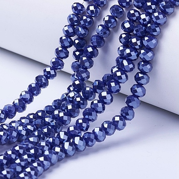 Electroplate Glass Beads Strands, Pearl Luster Plated, Faceted, Rondelle, Midnight Blue, 2.5x2mm, Hole: 0.4mm, about 150~170pcs/strand, 11 inch(28cm)