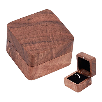 Square Wood Ring Storage Boxes, Flip Cover Case, with Velvet Inside and Magnetic Clasps, for Wedding, Proposal, Valentine's Day, Coconut Brown, 5.5x5.5x3.8cm