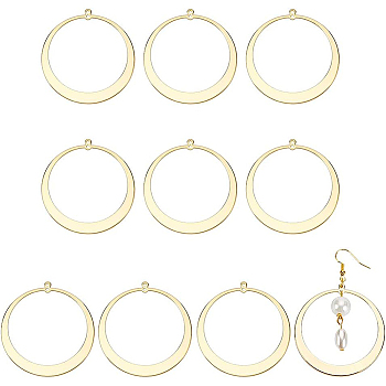 10Pcs Brass Connector Charms, Round Ring, Real 18K Gold Plated, 48x45x1mm, Hole: 1mm