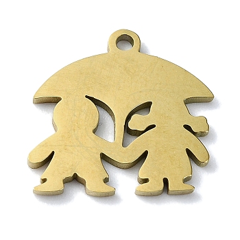304 Stainless Steel Charms, Laser Cut, Couple with Umbrella Charm, Golden, 14x14.5x1mm, Hole: 1.2mm