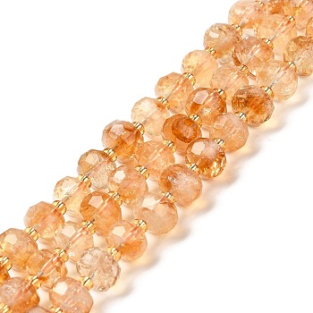 Natural Citrine Beads Strands, with Seed Beads, Faceted Rondelle, 7~8x5~6mm, Hole: 1mm, about 45~46pcs/strand, 14.57''~14.96''(37~38cm)