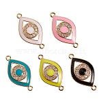 5Pcs 5 Colors Brass Micro Pave Clear Cubic Zirconia Links, with Enamel, Real 18K Gold Plated, Long-Lasting Plated, Eye, Mixed Color, 25x13x3mm, Hole: 1.5mm, 1pc/color(KK-SZ0001-75)
