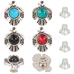 24 Sets 4 Colors Alloy Coin Screwback Rivets, with Plastic Imitation Turquoise, for Clothes Bag Shoes Leather Craft, Antique Silver, Mixed Color, 15x12x7mm, Hole: 2mm(FIND-CP0002-63)