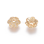 Brass Micro Pave Cubic Zirconia Fancy Bead Caps, Cadmium Free & Lead Free, 6-Petal, Flower, Clear, Golden, 8x3mm, Hole: 1.7mm(ZIRC-K080-05G)