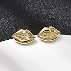 Brass Lip Stud Earrings, Rack Plating, Long-Lasting Plated, Cadmium Free & Lead Free, Real 18K Gold Plated, 7.5x12mm(EJEW-F395-02G)