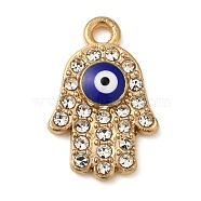 Alloy Enamel Rhinestone Glass Pendants, Golden, Evil Eye, Hamsa Hand, 16x10.5x2.5mm, Hole: 1.6mm(ENAM-U003-02G-01)