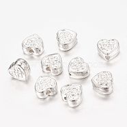 Tibetan Style Alloy Beads, Cadmium Free & Lead Free, Heart with Knot, Silver Color Plated, about 6.5mm long, 7mm wide, 3.5mm thick, hole: 1mm, about 1297pcs/970g(K08T3021)