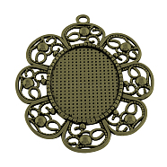 Tibetan Style Alloy Oval Tray Cabochon Settings, Cadmium Free & Lead Free, Flower, Antique Bronze, Tray: 40x30mm,75.5x60.5x2mm, Hole: 4mm, about 60pcs/1000g(TIBEP-5434-AB-LF)