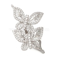 Brass Micro Pave Clear Cubic Zirconia Fold Over Clasps, Butterfly, Platinum, 32.5mm(KK-G505-24C-P)