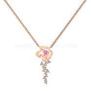925 Sterling Silver Pendant Necklaces, Micro Pave Clear Cubic Zirconia, Flower, Rose Gold, 15.87 inch(40.3cm)(NJEW-L179-10RG)