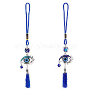 AHADEMAKER 2Pcs 2 Style Evil Eye Car Hanging Alloy Glass Rhinestone Big Pendant Decorations, with Resin Beads, Polyester Cord, Iron Findings, Antique Silver & Platinum, 235~250mm, 1pc/style(HJEW-GA0001-27)