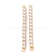 Brass Clear Round Cubic Zirconia Links Connectors, Long-Lasting Plated, Rectangle, Real 18K Gold Plated, 58x4x3.5mm, Hole: 2.5mm(ZIRC-G170-23B-G)