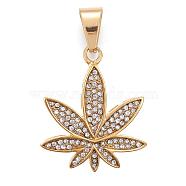 304 Stainless Steel Pendants, with Rhinestone, Pot Leaf/Hemp Leaf Shape, Weed Charms, Golden, 35x30x5mm, Hole: 10x7mm(STAS-H419-46G)