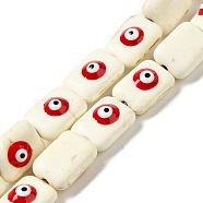 Synthetic Turquoise Enamel Beads Strands, Rectangle with Red Evil Eye, Floral White, 14x10x6mm, Hole: 1.6mm, about 28pcs/strand, 15.16''(38.5cm)(G-P507-18A)