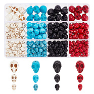 ARRICRAFT 264Pcs 4 Colors Dyed Synthetic Turquoise Beads, Skull, Mixed Color, 8~15x6~11x7~14mm, Hole: 1mm(G-AR0005-48)