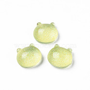 Translucent Acrylic Cabochons, with Glitter Powder, Cat, Green Yellow, 14.5x15.5x8mm(TACR-N006-08D)