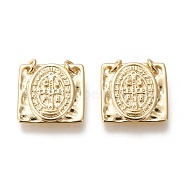 Brass Charms, with Jump Rings, Long-Lasting Plated, Square with Saint Benedict Medal/Saint Benedict, Real 18K Gold Plated, 15x15x2mm, Hole: 2.2mm(KK-M209-05G)