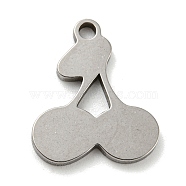304 Stainless Steel Pendants, Cherry Charm, Stainless Steel Color, 17x14x1.5mm, Hole: 1.8mm(STAS-G318-09P)