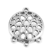 Tibetan Style Alloy Chandelier Components Links, Flat Round, Cadmium Free & Nickel Free & Lead Free, Antique Silver, 26x21x5mm, Hole: 1mm, about 610pcs/1000g(TIBE-Q064-16AS-NR)