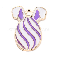 Easter Alloy Enamel Pendants, Golden, Egg with Rabbit Ear Charm, Lilac, 22x17x1.5mm, Hole: 2mm(ENAM-P251-A01-KCG02)