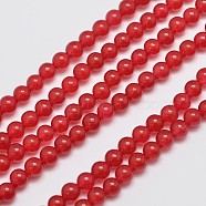 Natural & Dyed Malaysia Jade Bead Strands, Imitation Red Agate, Round, Red, 4mm, Hole: 0.8mm, about 92pcs/strand, 15 inch(X-G-A146-4mm-A02)