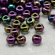 12/0 Grade A Round Glass Seed Beads, Metallic Colours Iris, Colorful, 12/0, 2x1.5mm, Hole: 0.3mm, about 30000pcs/bag(SEED-Q008-F603)