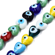 Handmade Evil Eye Lampwork Beads Strands, Heart, Colorful, 12~12.5x12~13x7.5mm, Hole: 1.2mm, about 33pcs/strand, 14.76 inch(37.5cm)(LAMP-N029-010A)
