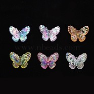 Electroplate Acrylic Pendants, AB Color Plated, Butterfly, Mixed Color, 31x41x4mm, Hole: 1.2mm(PACR-S225-02)