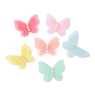 Butterfly Organza Ornaments, with Acrylic Pearl, for Hair Accessories Making, Mixed Color, 33~35x42~47x3mm(AJEW-WH0079-F-M)