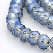 Full Rainbow Plated Faceted Rondelle Glass Beads Strands, Light Steel Blue, 6x4mm, Hole: 1mm, about 85pcs/strand, 16 inch(GLAA-A024D-FR03)