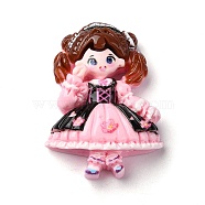 Cartoon Girls Opaque Resin Decoden Cabochons, Doll, Pink, 33.5x25x9mm(RESI-S392-01B-05)