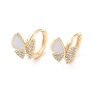 Butterfly Brass Micro Pave Cubic Zirconia Hoop Earrings, Enamel Jewelry for Women, Golden, 15x9.5mm(EJEW-P292-06G)