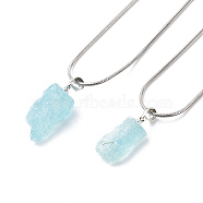 Natural Aquamarine Irregular Rough Nugget Pendant Necklace with 304 Stainless Steel Snake Chains, Gemstone Jewelry for Women, 17.83 inch(45.3cm)(NJEW-JN04021)