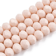 Opaque Solid Color Glass Beads Strands, Faceted, Rondelle, PeachPuff, 10x8mm, Hole: 1mm, about 65~66pcs/strand, 20.8~21.2 inch(53~54cm)(EGLA-A034-P10mm-D17)
