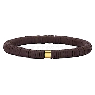 Polymer Clay Heishi Surfer Stretch Bracelet with 304 Stainless Steel Beaded, Preppy Bracelet, Saddle Brown, Inner Diameter: 2 inch(5.2cm)(BJEW-SW00112-02)