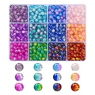 840Pcs 12 Colors Spray Painted Crackle Glass Beads, Round, Two Tone, Mixed Color, 6mm, Hole: 1.3~1.6mm, 70pcs/colors(CCG-YW0001-11)