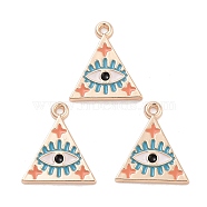 Rack Plating Alloy Enamel Pendants, Cadmium Free & Lead Free, Light Gold, Triangle with Eye Charm, Deep Sky Blue, 16.5x14.5x1.5mm, Hole: 1.2mm(PALLOY-S190-02KCG)