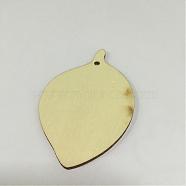 Wood Pendants, Leaf, Floral White, 79x48x2.5mm, Hole: 3mm(WOOD-WH0002-06)