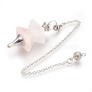 Natural Rose Quartz Dowsing Pendulums, with Platinum Tone Brass Findings, Trapezoid, 235mm, Hole: 2mm(KK-F756-09L)