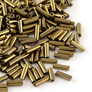 Plated Glass Bugle Beads, Metallic Colours,Copper Plated, 6x2mm, Hole: 1mm, about 450g/bag, about 10000pcs/bag(SEED-R012-701)