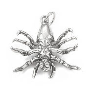 304 Stainless Steel Pendants, with Jump Ring, Spider Charm, Antique Silver, 38x35.5x9mm, Hole: 7.2mm(STAS-G303-30AS)