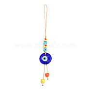 Flat Round with Evil Eye Glass Pendant Decorations, Polyester Braided Hanging Ornament, Royal Blue, 210mm(EVIL-PW0002-04B)