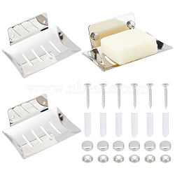 304 Stainless Steel Soap Dishes, Draining Soap Savers for Bar Soap, Wall Mounted Soap Holder, Rectangle, with Screws, Anchor Plugs, Cap, Spacer, Stainless Steel Color, Holder: 89x113x47mm(AJEW-UN0001-24P)