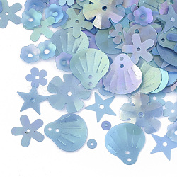 Ornament Accessories, PVC Plastic Paillette/Sequins Beads, Frosted, Mixed Shapes , Sky Blue, 3~13.5x3~13.5x0.2mm, Hole: 0.9~1.5mm(PVC-T005-065F)
