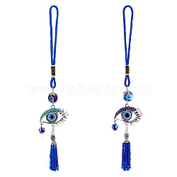AHADEMAKER 2Pcs 2 Style Evil Eye Car Hanging Alloy Glass Rhinestone Big Pendant Decorations, with Resin Beads, Polyester Cord, Iron Findings, Antique Silver & Platinum, 235~250mm, 1pc/style(HJEW-GA0001-27)