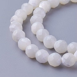 Shell Beads Strands, Faceted, Round, 6~6.5mm, Hole: 0.8mm, about 59pcs/strand, 14.84 inch(37.7cm)(SSHEL-E571-38-6mm)